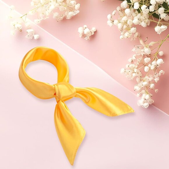 Women's Yellow Silk Feeling Scarf 23.6'' Square Satin Scarf Neck Head Bandana - Picture 6 of 7
